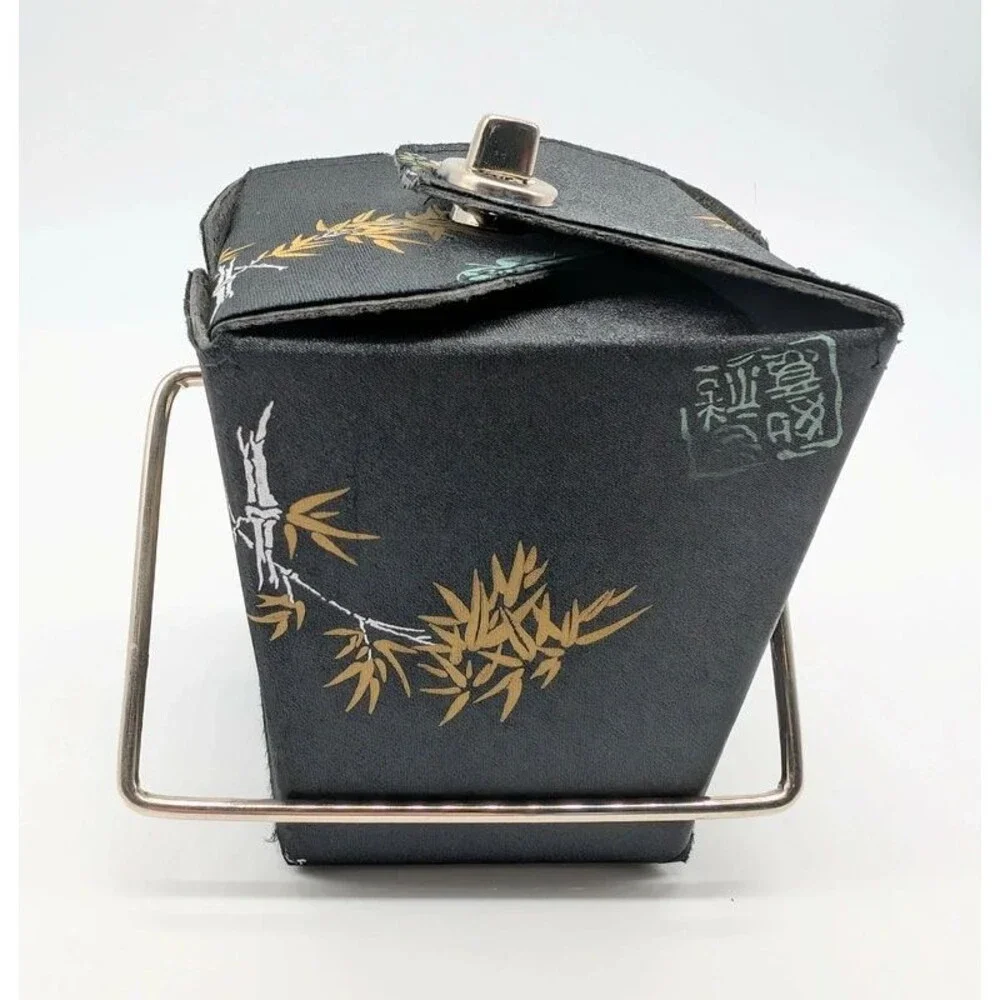 Chinese Takeout Box Purse Storage Accent Black Gold